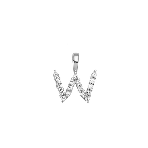 0.17ct Lab Grown Diamond Initial W Pendant in 9ct White Gold