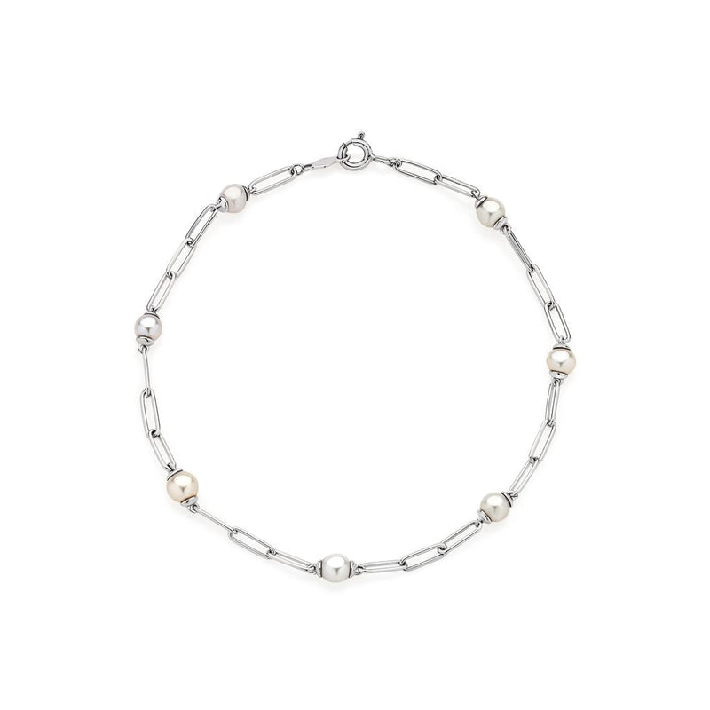 9ct white gold paperclip bracelet with freshwater pearls