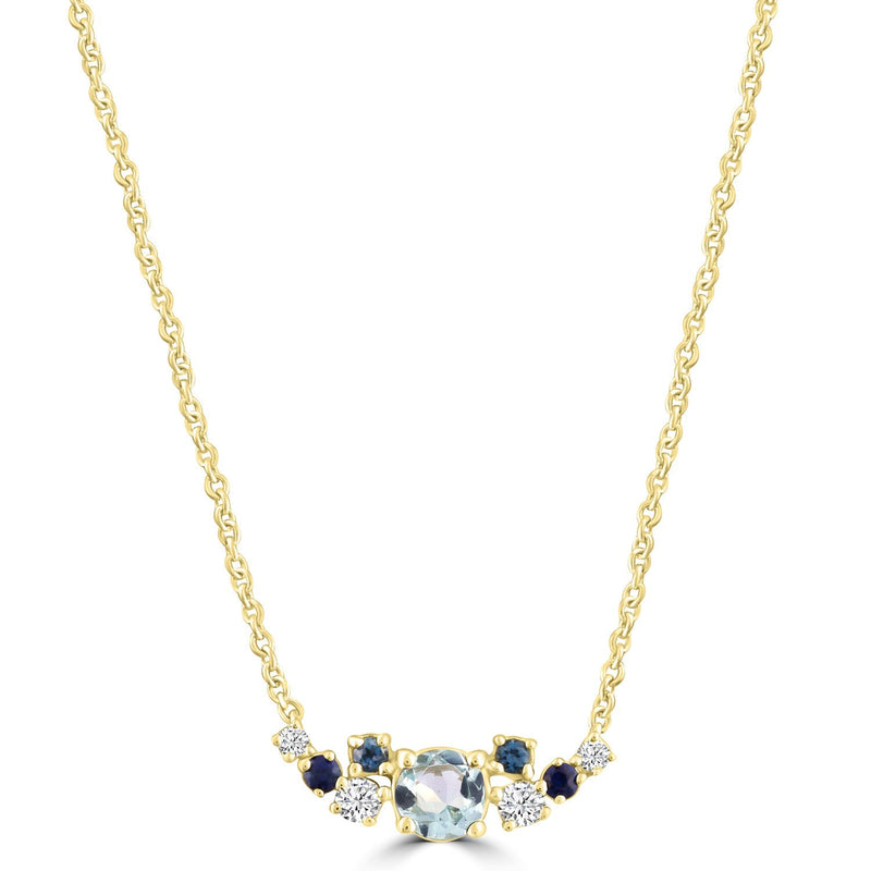 Diamond and Aquamarine Necklace with 0.08ct Diamonds in 9ct Yellow Gold