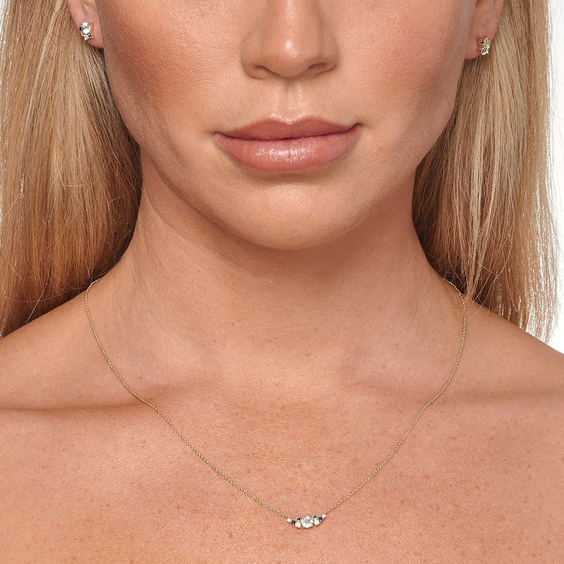 Diamond and Aquamarine Necklace with 0.08ct Diamonds in 9ct Yellow Gold