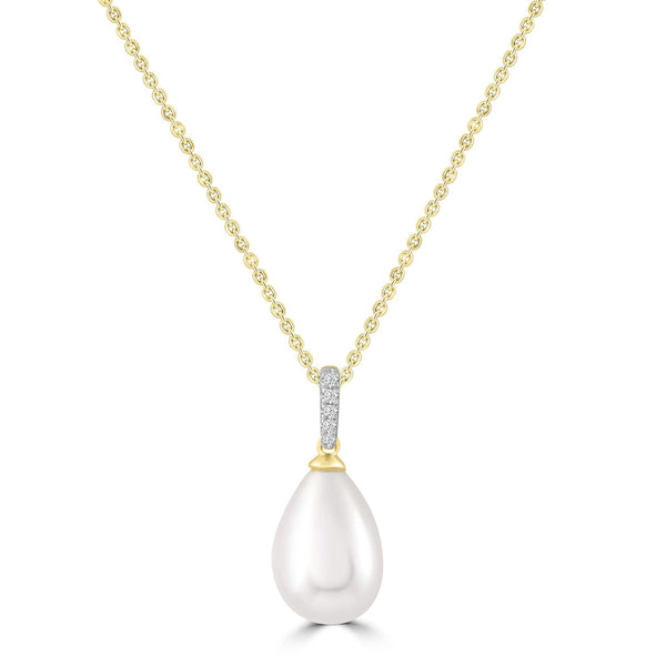 Diamond Pearl Necklace with 0.02ct Diamonds in 9ct Yellow Gold - N-20566-002-Y