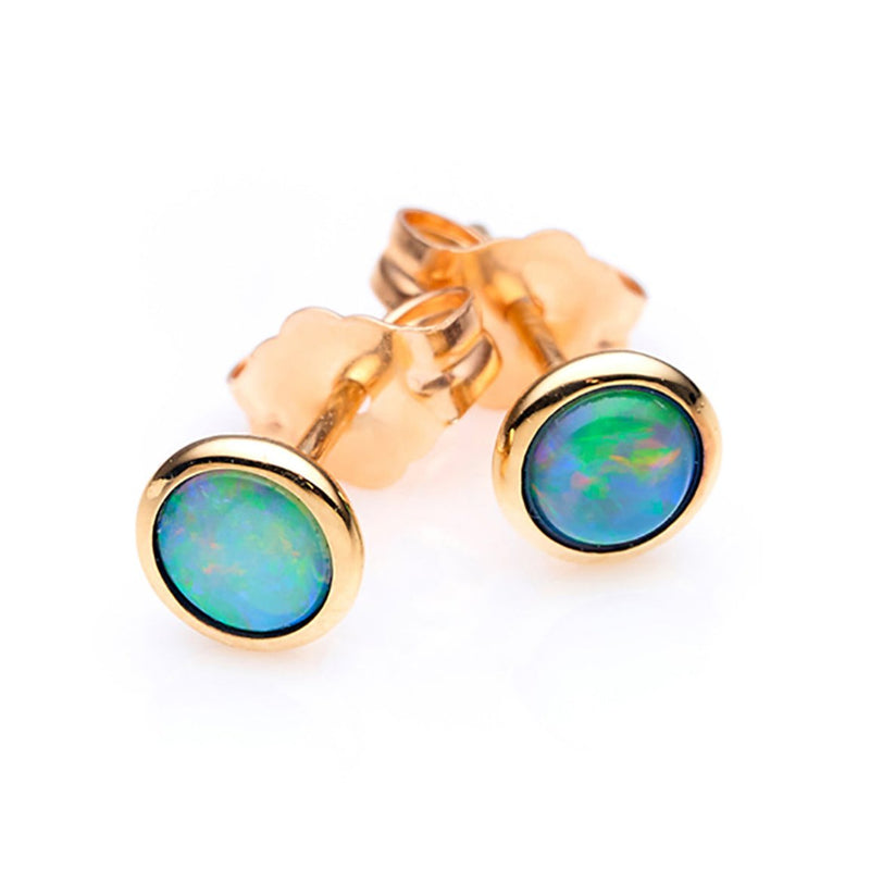 9ct Yellow Gold Light Solid Opal Studs