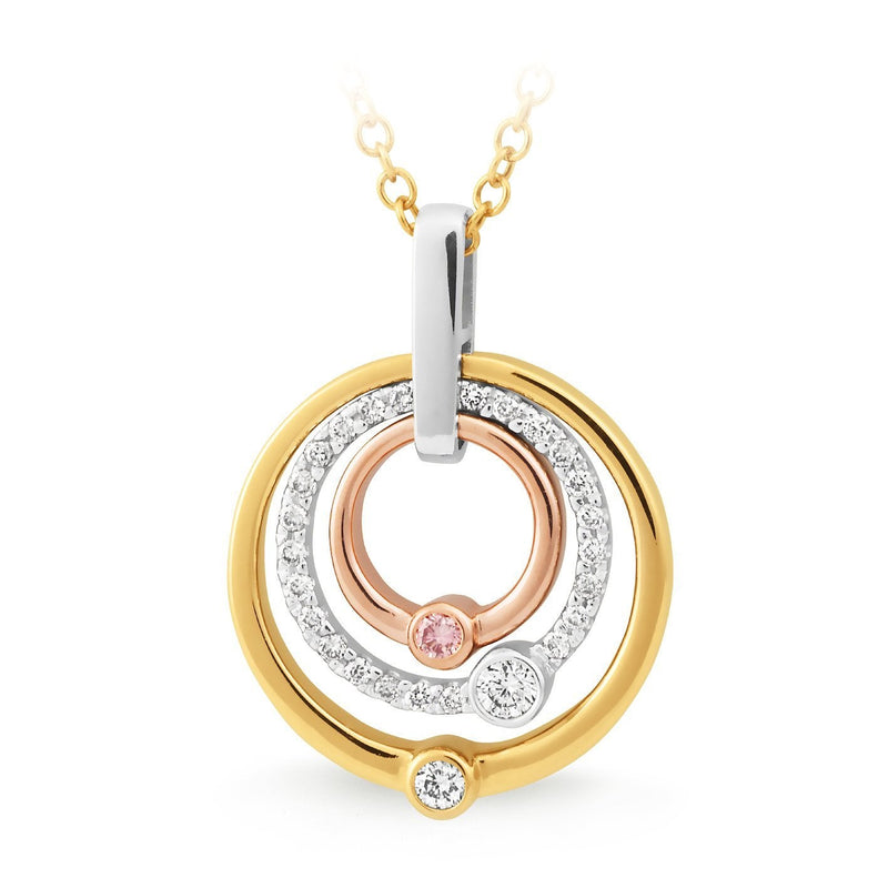 0.17ct Pink Diamond Pendant in 9ct Yellow, White & Rose Gold