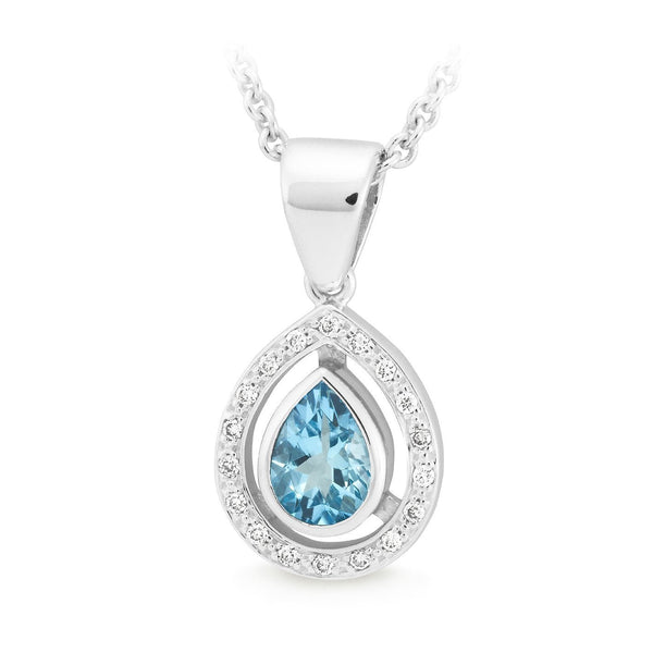 0.57ct Aquamarine & 0.09ct Diamond Pendant in 9ct White Gold