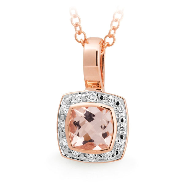 0.48ct Morganite & Diamond Bezel-Bead Set Pendant in 9ct Rose Gold