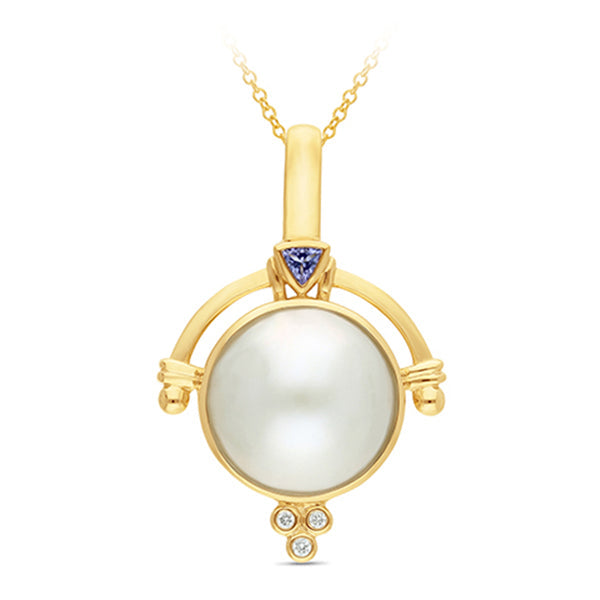 Mabe Pearl, Diamond & Tanzanite Pendant 9ct Yellow Gold