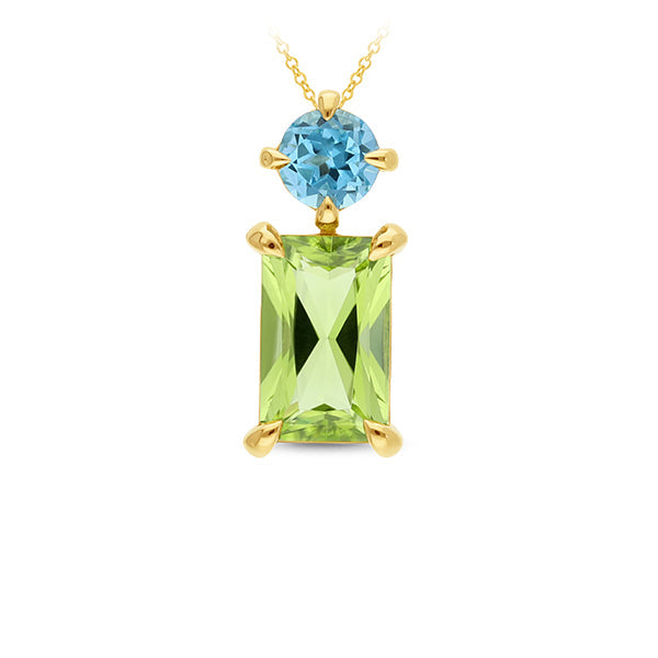 1.24ct Peridot & 0.30ct Blue Topaz Pendant in 9ct Yellow Gold