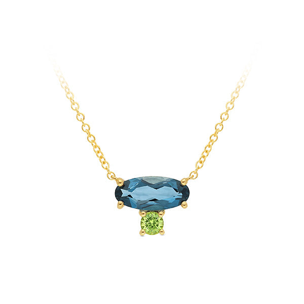 1.58ct London Blue Topaz & 0.18ct Peridot Necklet in 9ct Yellow Gold