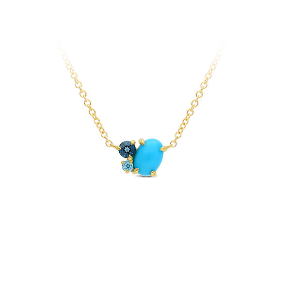 London Blue Topaz & Turquoise Necklet in 9ct Yellow Gold