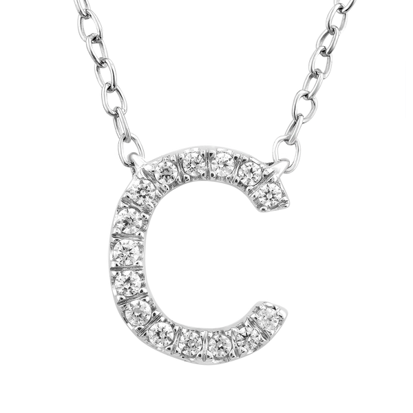 9ct White Gold Diamond Initial 'C' Necklace