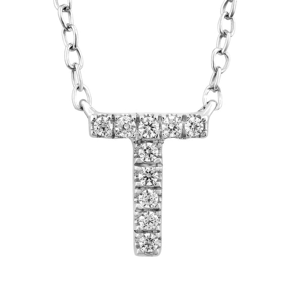 9ct White Gold Diamond Initial 'T' Necklace