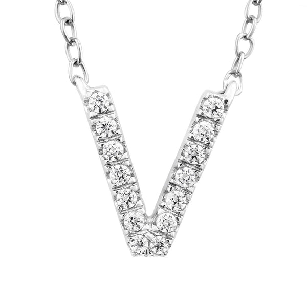 9ct White Gold Diamond Initial 'V' Necklace