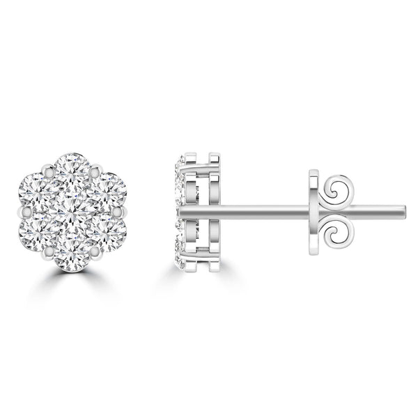 Cluster Stud Diamond Earrings with 0.10ct Diamonds in 9ct White Gold - RJ9WECLUS10GH