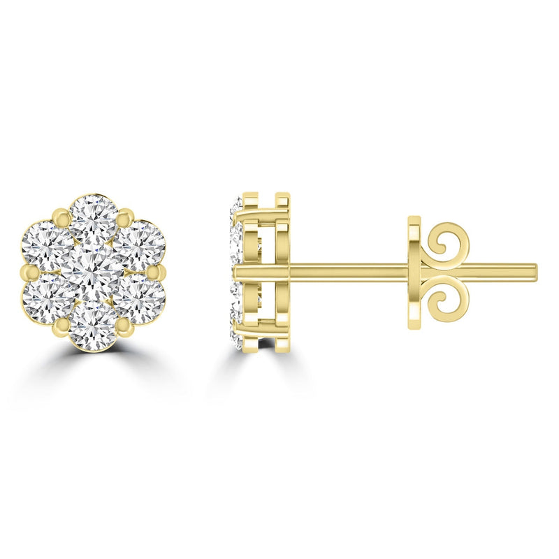 Cluster Stud Diamond Earrings with 0.15ct Diamonds in 9ct Yellow Gold - RJ9YECLUS15GH