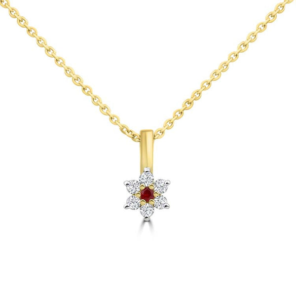 Diamond, Ruby Necklace 40-45cm with 0.1ct Diamonds in 9ct Yellow Gold