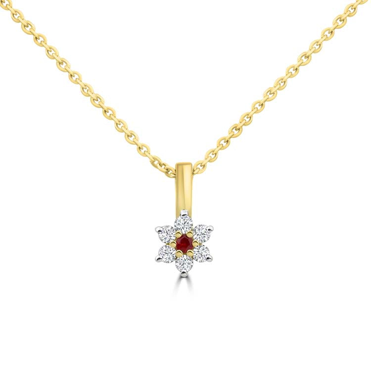 Diamond, Ruby Necklace 40-45cm with 0.1ct Diamonds in 9ct Yellow Gold