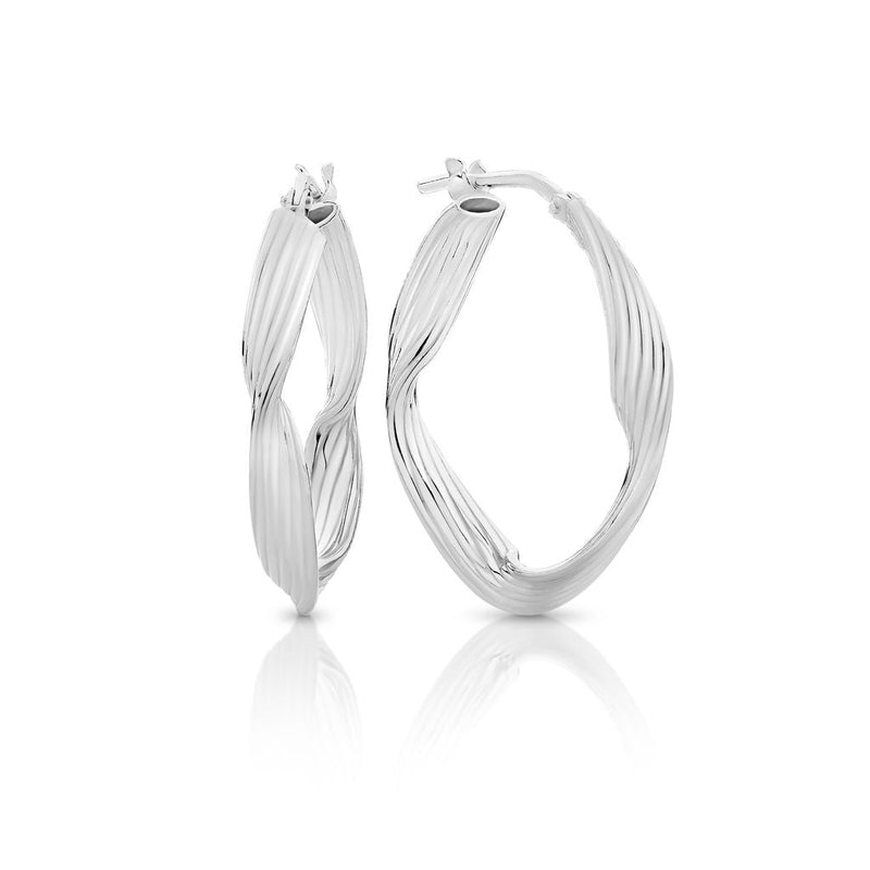 Silver off square ridged twist hoops