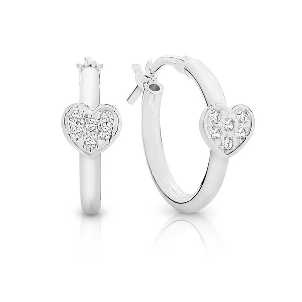 Silver polished hoops with cubic zirconiaheart