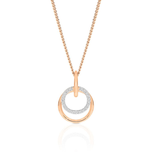 9ct rose gold 0.05ct diamond double circle pendant