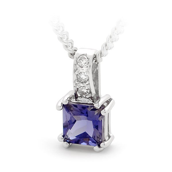 0.86ct Blue Topaz & Diamond Pendant in 9ct White Gold