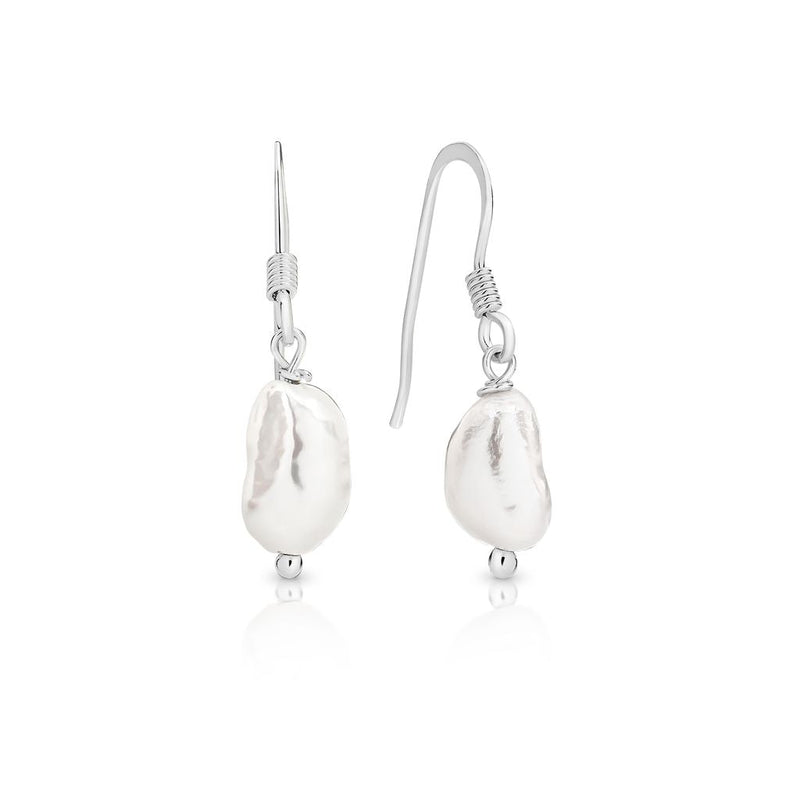 Silver organic pearl shepherd hook earrings