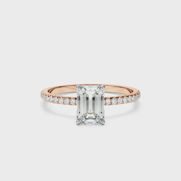 Emerald Cut Diamond Solitaire Engagement Ring With Pave Band