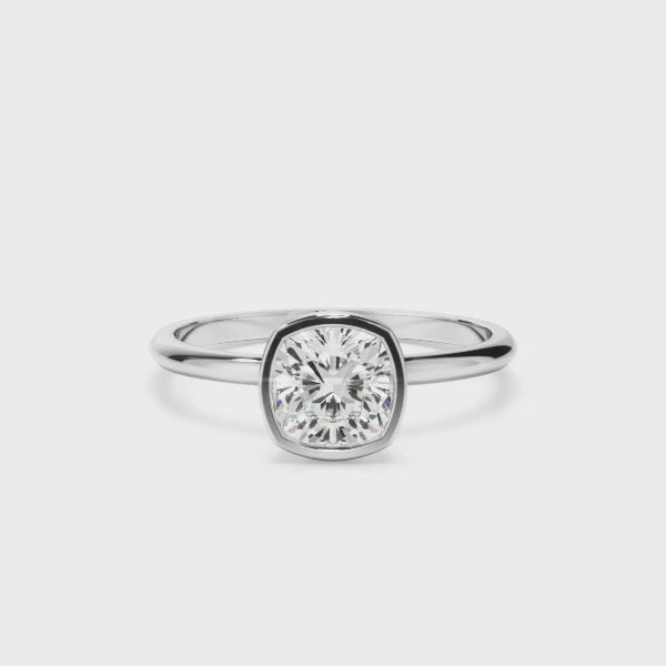 Cushion Cut Diamond Solitaire Bezel Set Engagement Ring