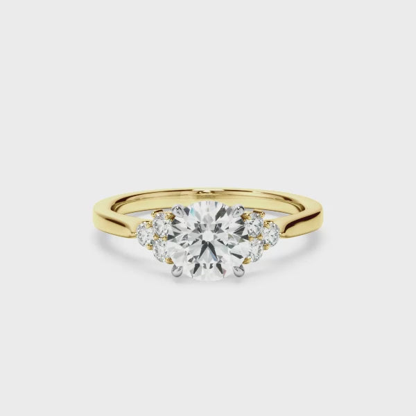 Round Brilliant Cut Diamond Engagement Ring With Diamond Cluster Sides