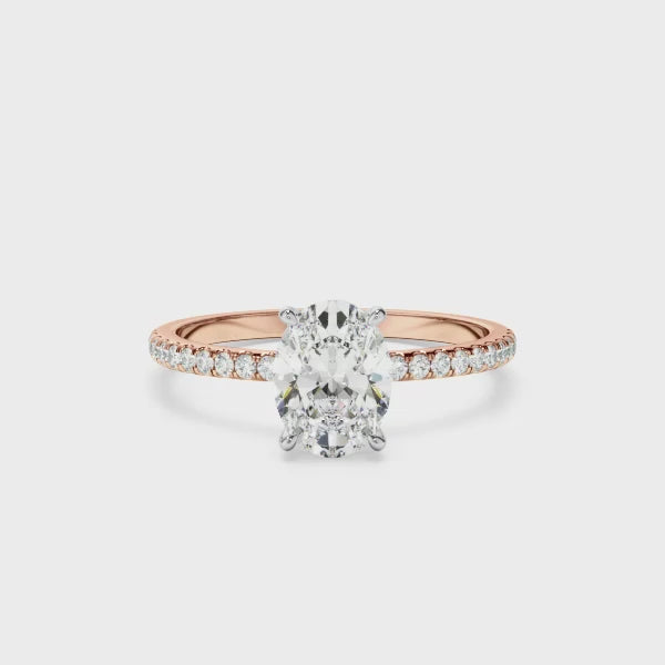 Oval Cut Diamond Solitaire Engagement Ring With Pave Band