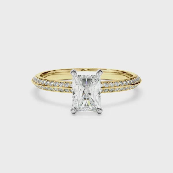 Radiant Cut Diamond Knife Edge Engagement Ring With Diamond Pave Sides