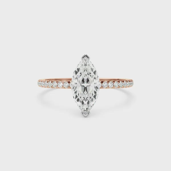 Marquise Cut Diamond Solitaire Engagement Ring With Pave Band