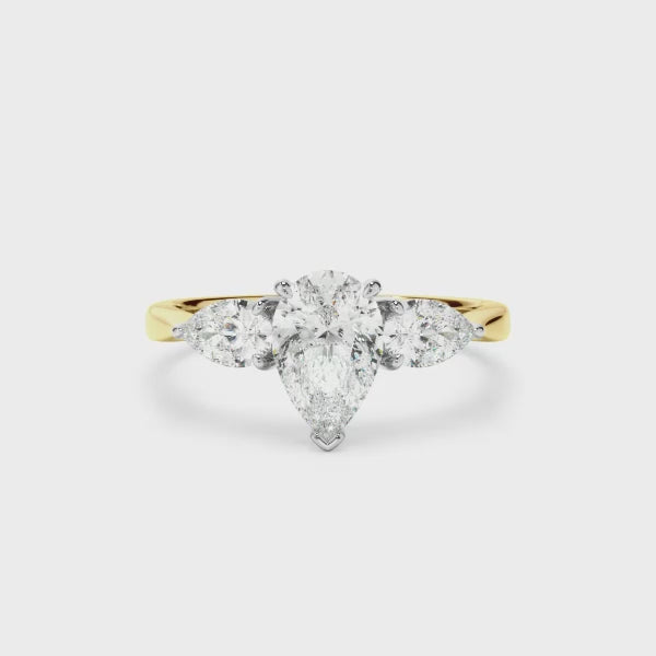 Pear Cut Diamond Engagement Ring With Pear Cut Diamond Sides