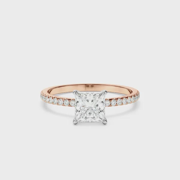 Princess Cut Diamond Solitaire Engagement Ring With Pave Band