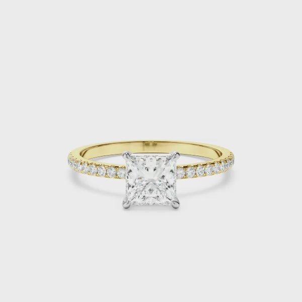 Princess Cut Diamond Solitaire Engagement Ring With Pave Band