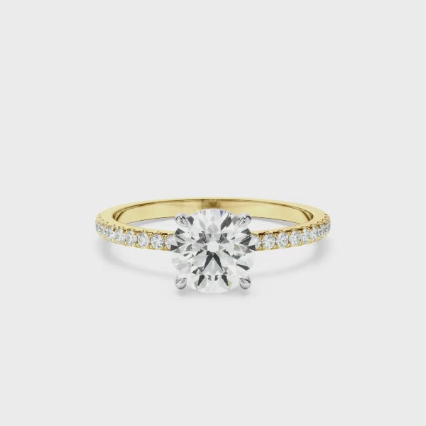 Round Brilliant Cut Diamond Solitaire Engagement Ring With Pave Band