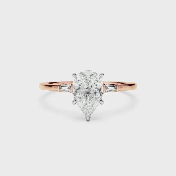 Pear Cut Diamond Engagement Ring With Baguette Sides