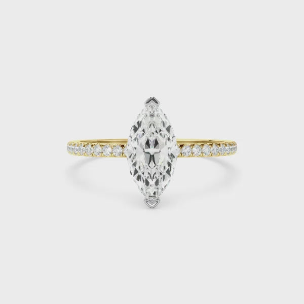 Marquise Cut Diamond Solitaire Engagement Ring With Pave Band