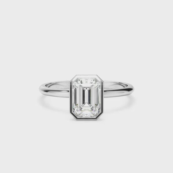 Emerald Cut Diamond Solitaire Bezel Set Engagement Ring