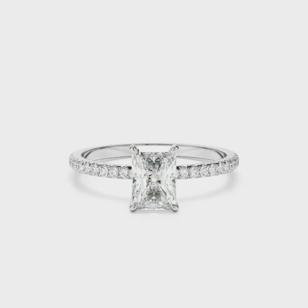 Radiant Cut Diamond Solitaire Engagement Ring With Pave Band