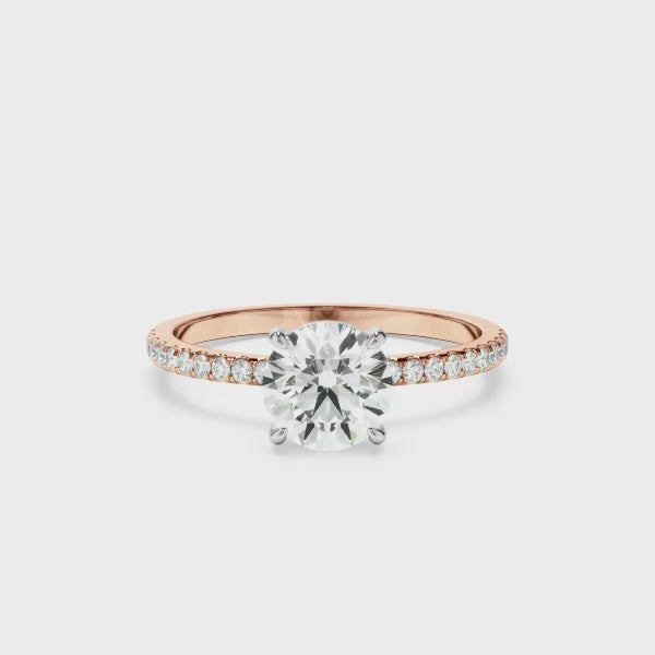 Round Brilliant Cut Diamond Solitaire Engagement Ring With Pave Band