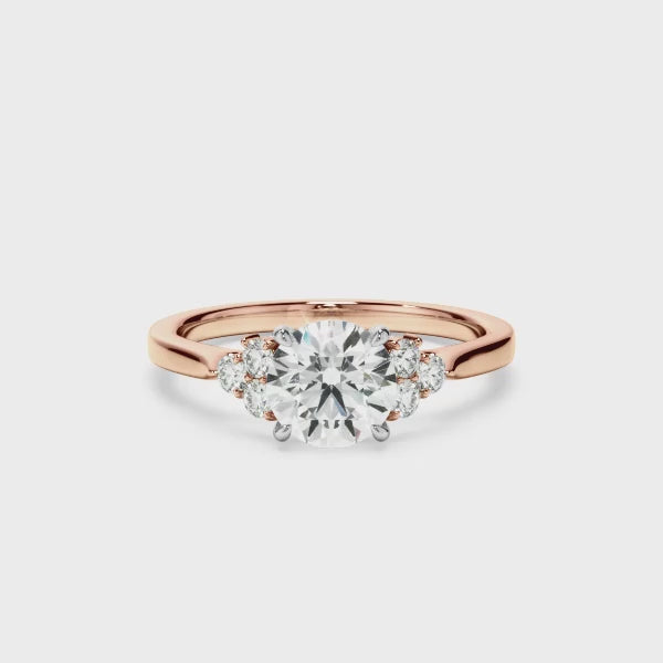 Round Brilliant Cut Diamond Engagement Ring With Diamond Cluster Sides