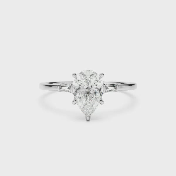 Pear Cut Diamond Engagement Ring With Baguette Sides