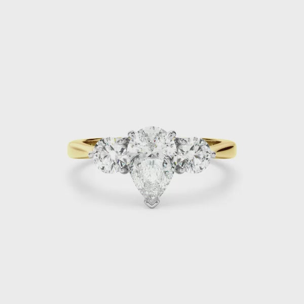 Pear Cut Diamond Trilogy Engagement Ring