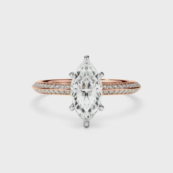 Marquise Cut Diamond Knife Edge Engagement Ring With Diamond Pave Sides