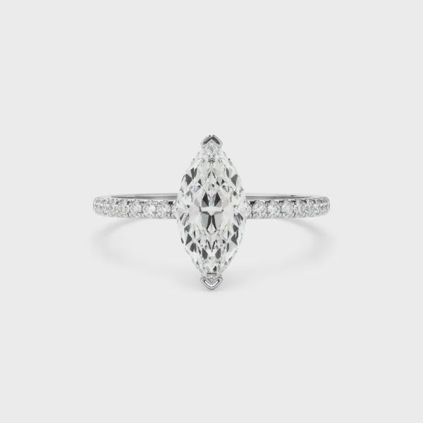 Marquise Cut Diamond Solitaire Engagement Ring With Pave Band