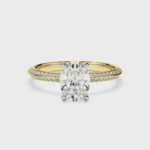 Oval Cut Diamond Knife Edge Engagement Ring With Diamond Pave Sides