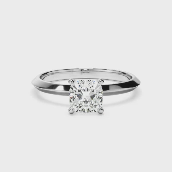 Cushion Cut Diamond Solitaire Knife Edge Engagement Ring