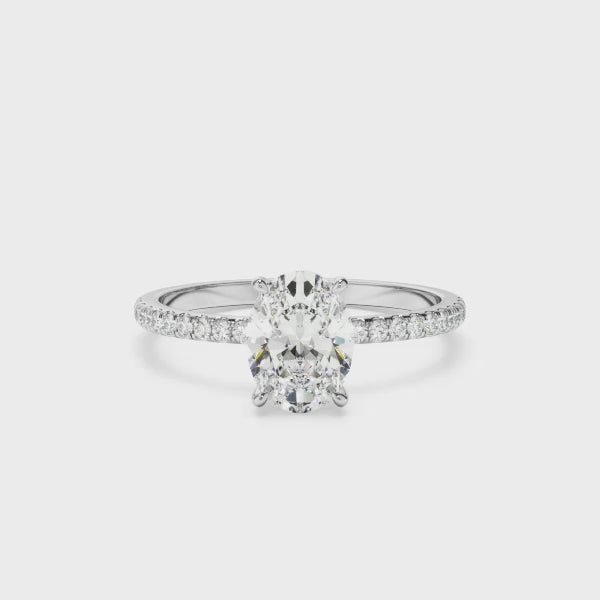 Oval Cut Diamond Solitaire Engagement Ring With Pave Band