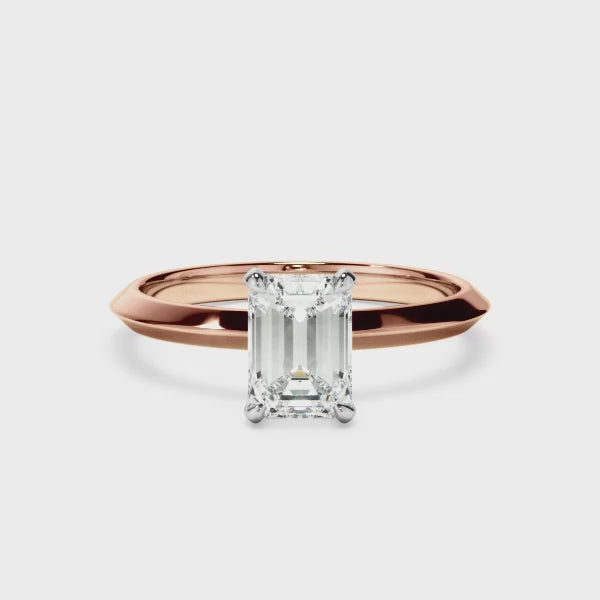 Emerald Cut Diamond Solitaire Knife Edge Engagement Ring