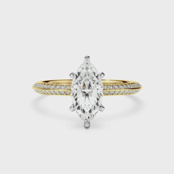 Marquise Cut Diamond Knife Edge Engagement Ring With Diamond Pave Sides